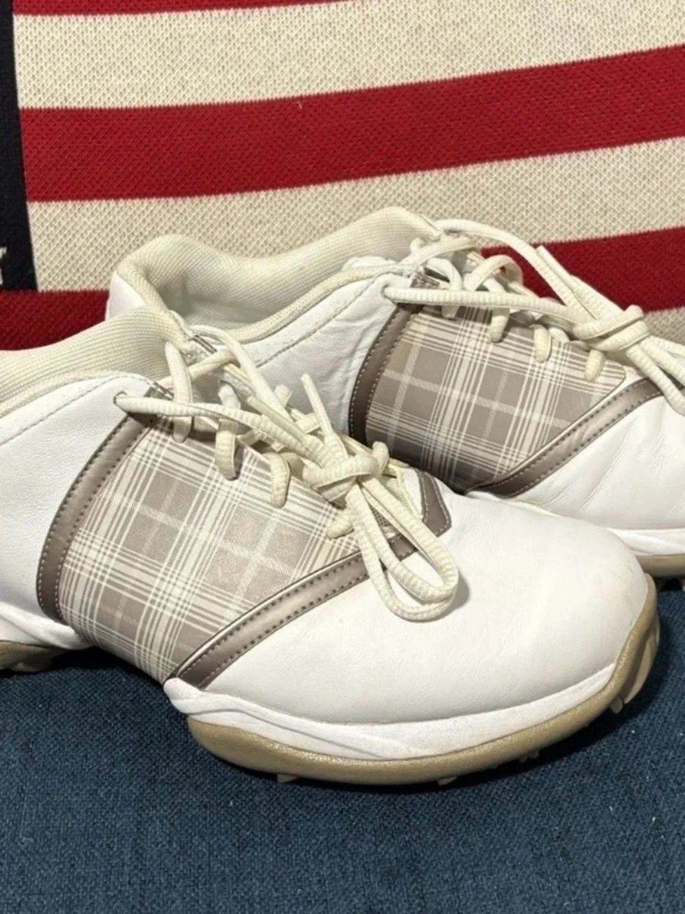 Nike Women's White and Beige Golf Shoes with Plaid Accent - Picture 5 of 9